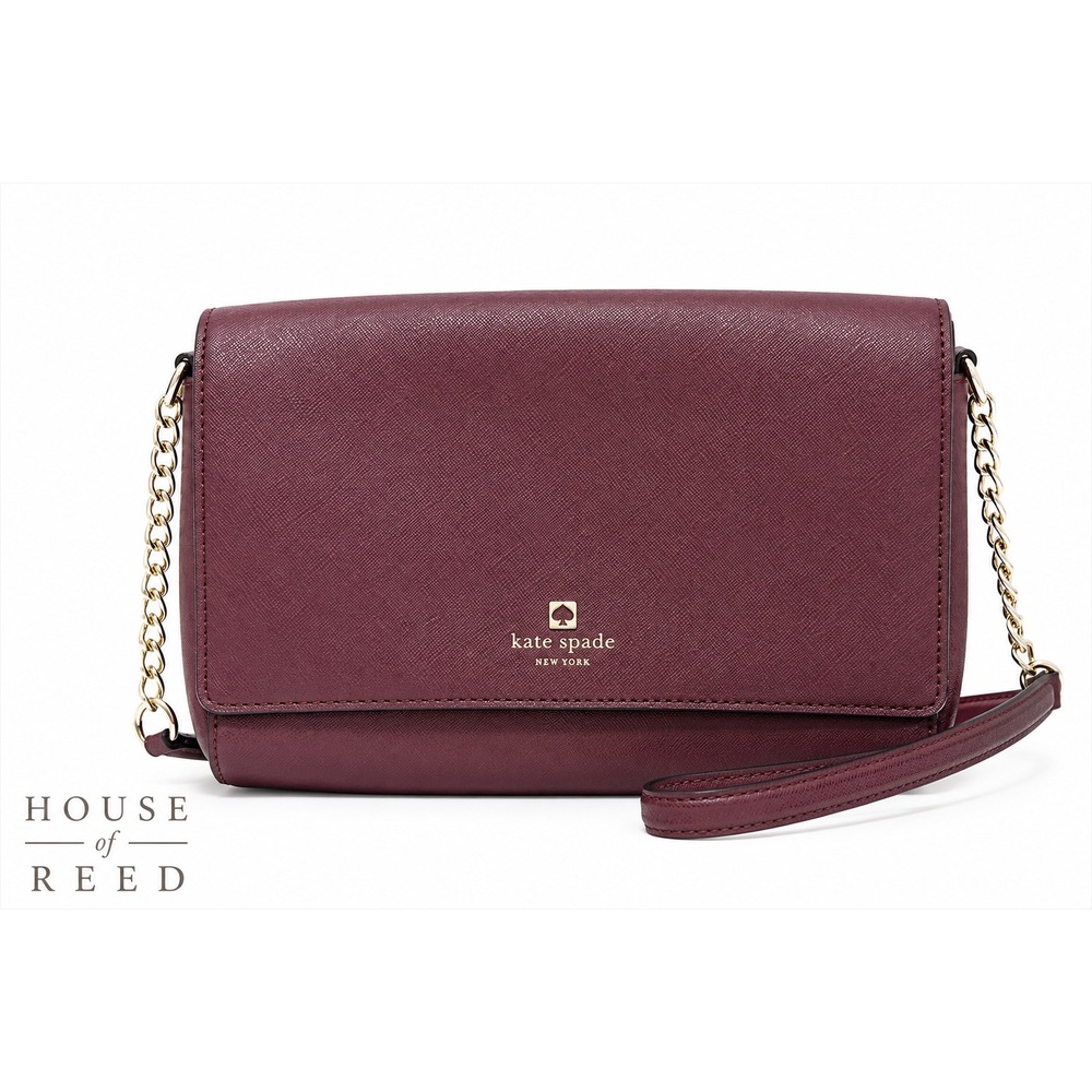 Kate Spade New‎ York Burgundy Saffiano Leather Crossbody Bag Gold Chain Strap
